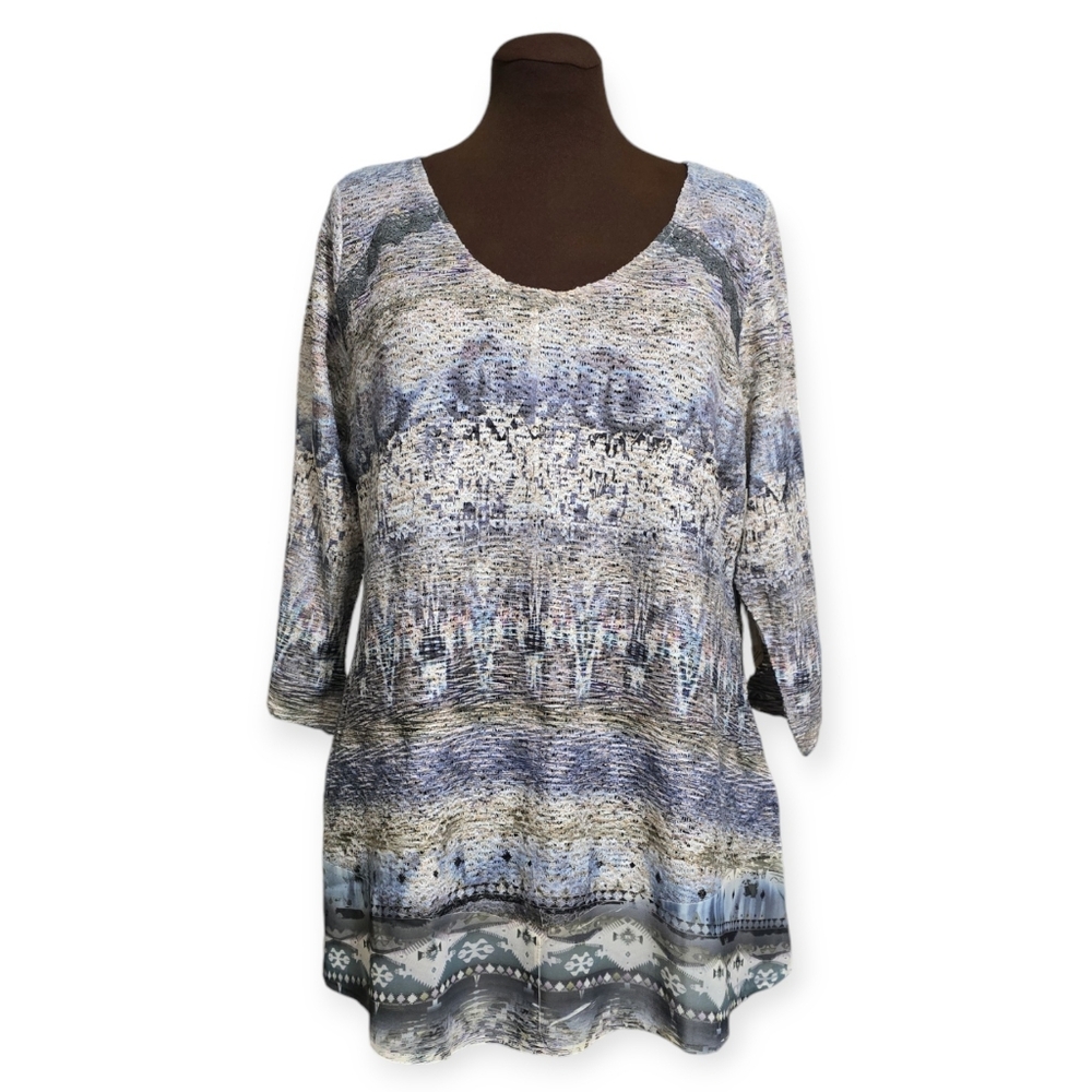 One World Multicolor Knit Quarter Sleeve Lace Embellished Top Woman Size 1X